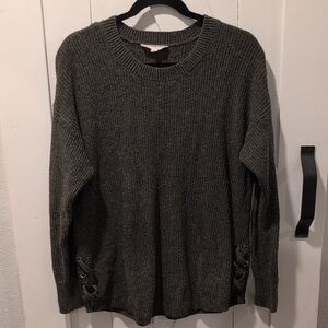 Pink Republic Olive Green Knit Crewneck Sweater w/ Lace-Up Sides | Size L